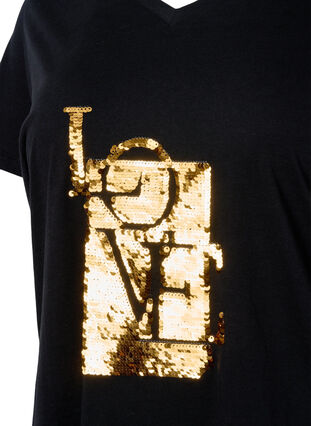 Cotton t-shirt with sequins, Black w. Love, Packshot image number 2