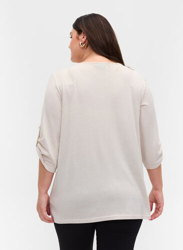 Blouse with buttons and 3/4 sleeves, Pumice Stone Melange, Model image number 1