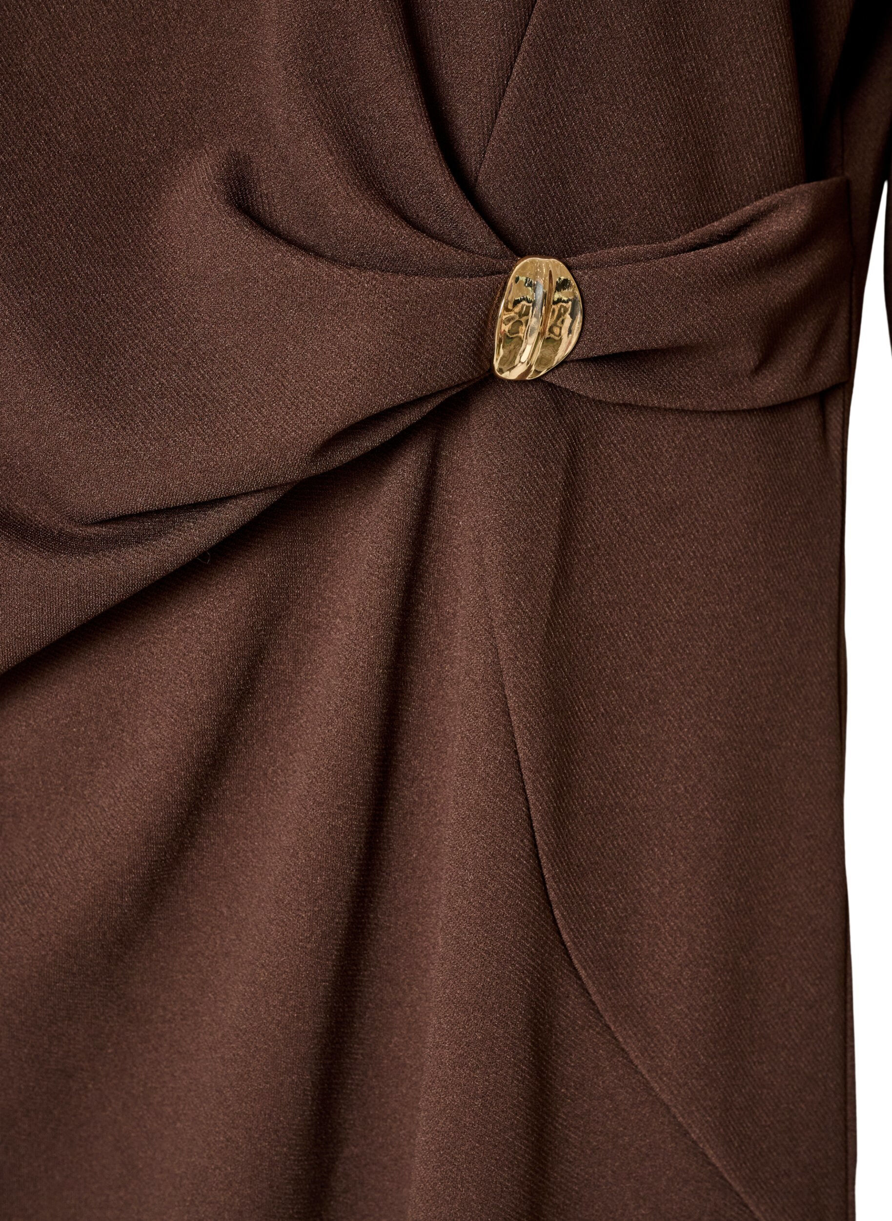 ZizzifashionJersey dress with draping and decorative buckle, Brown, Packshot image number 3