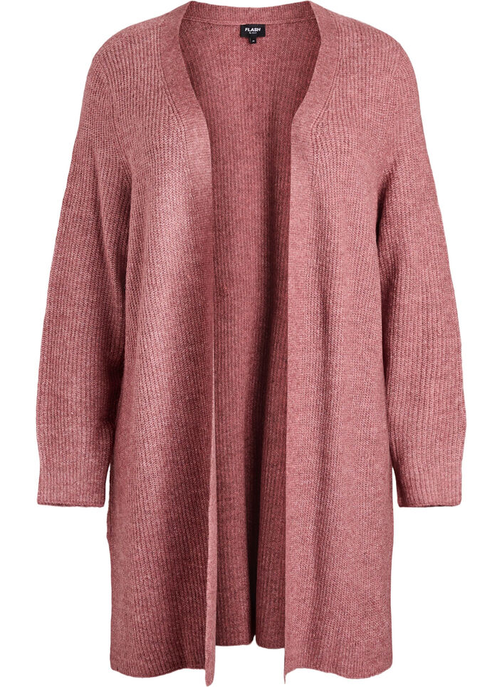 FLASH - Long ribbed cardigan with an open front, Rose, Packshot image number 0