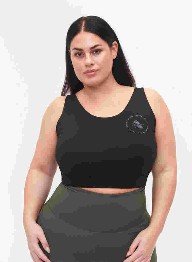 Block coloured sports bra with v-back, Black, Model image number 0