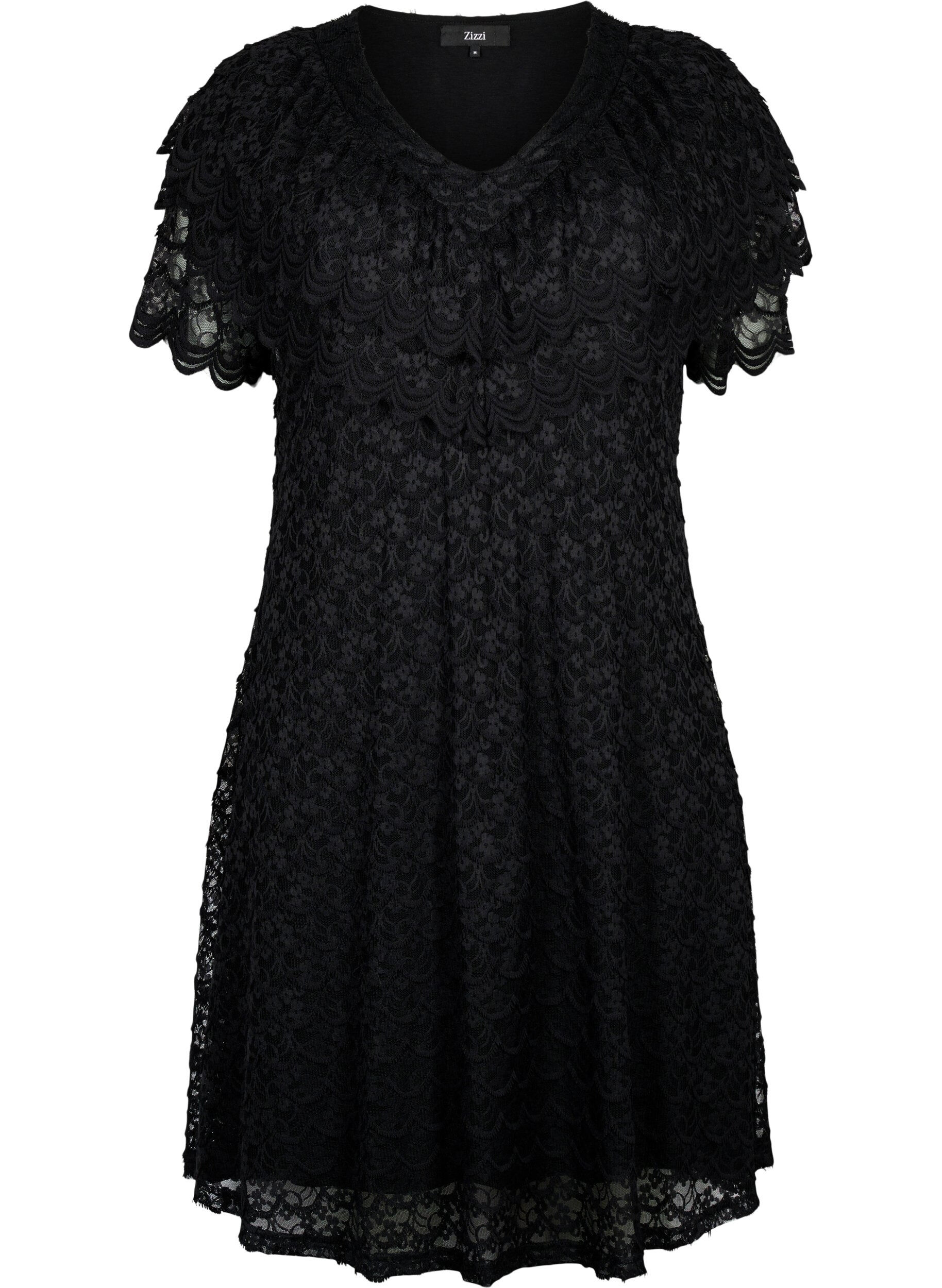 Zizzifashion Short-sleeved blonde dress with wide frills, Black, Packshot image number 0