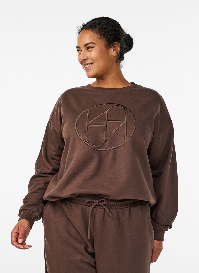 Sweatshirt with motif, Brown, Model image number 0