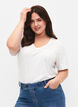 Short-sleeved basic t-shirt with v-neck, White, Model image number 0