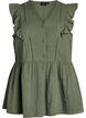 Sleeveless cotton muslin blouse with ruffles, Green, Packshot image number 0