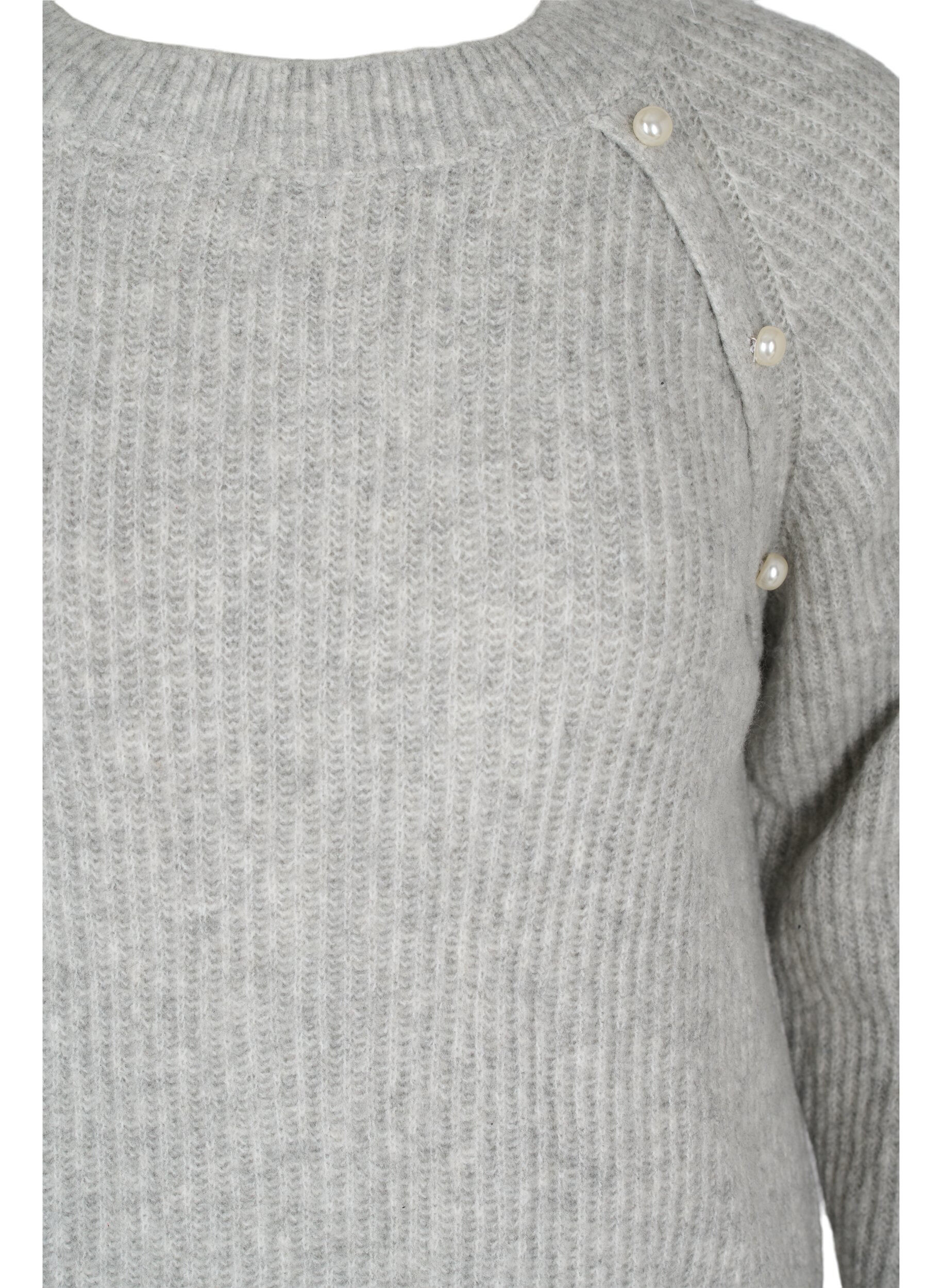 Zizzifashion Melange knit sweater with pearl buttons, Light Grey Melange, Packshot image number 2