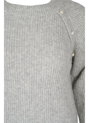 Melange knit sweater with pearl buttons, Light Grey Melange, Packshot image number 2