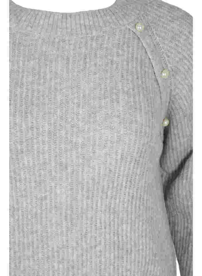 Melange knit sweater with pearl buttons, Light Grey Melange, Packshot image number 2