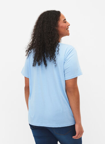 Short sleeve t-shirt with v-neckline, Placid Blue, Model image number 1