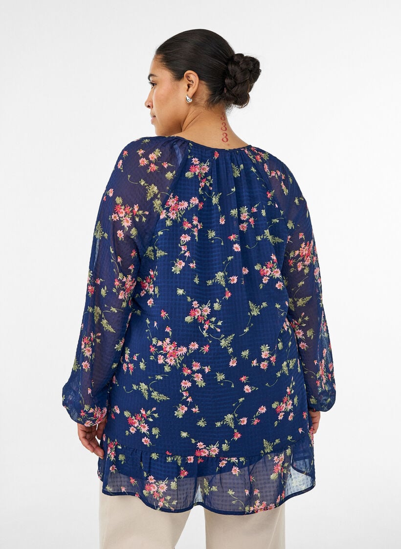Floral print A-line tunic, Blue, Model image number 2