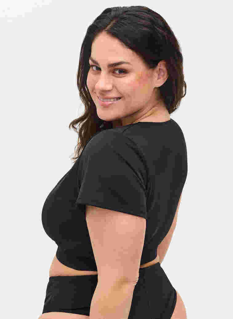 Short sleeve swim top with v-neckline, Black, Model image number 1