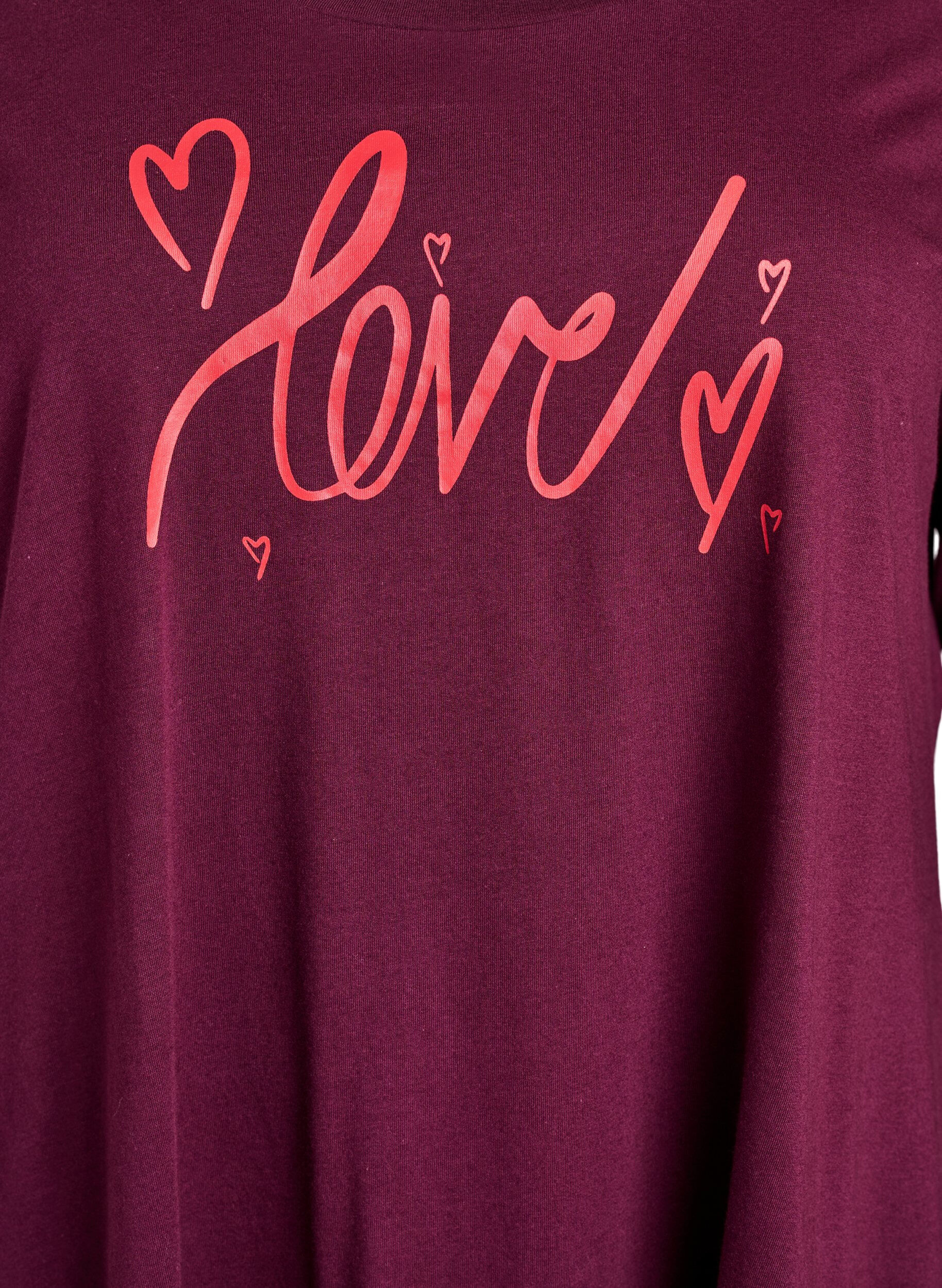 Zizzifashion Long-sleeved nightgown in organic cotton, Dark Bordeaux, Packshot image number 2