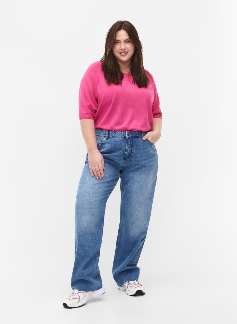 Viscose knitted blouse with 3/4 sleeves, Raspberry Rose, Model image number 2