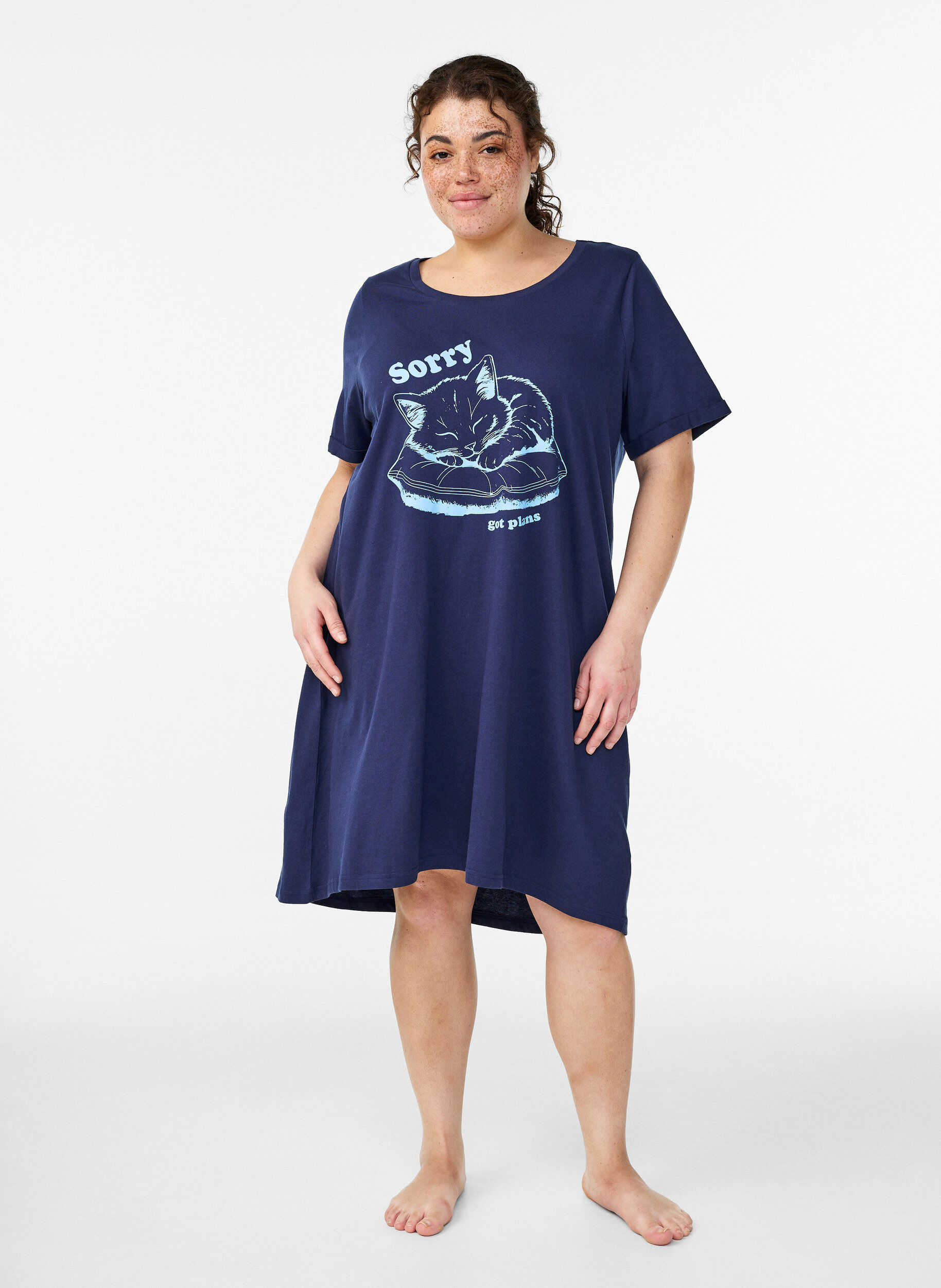 ZizzifashionShort-sleeved nightgown in organic cotton, Blue, Model image number 0