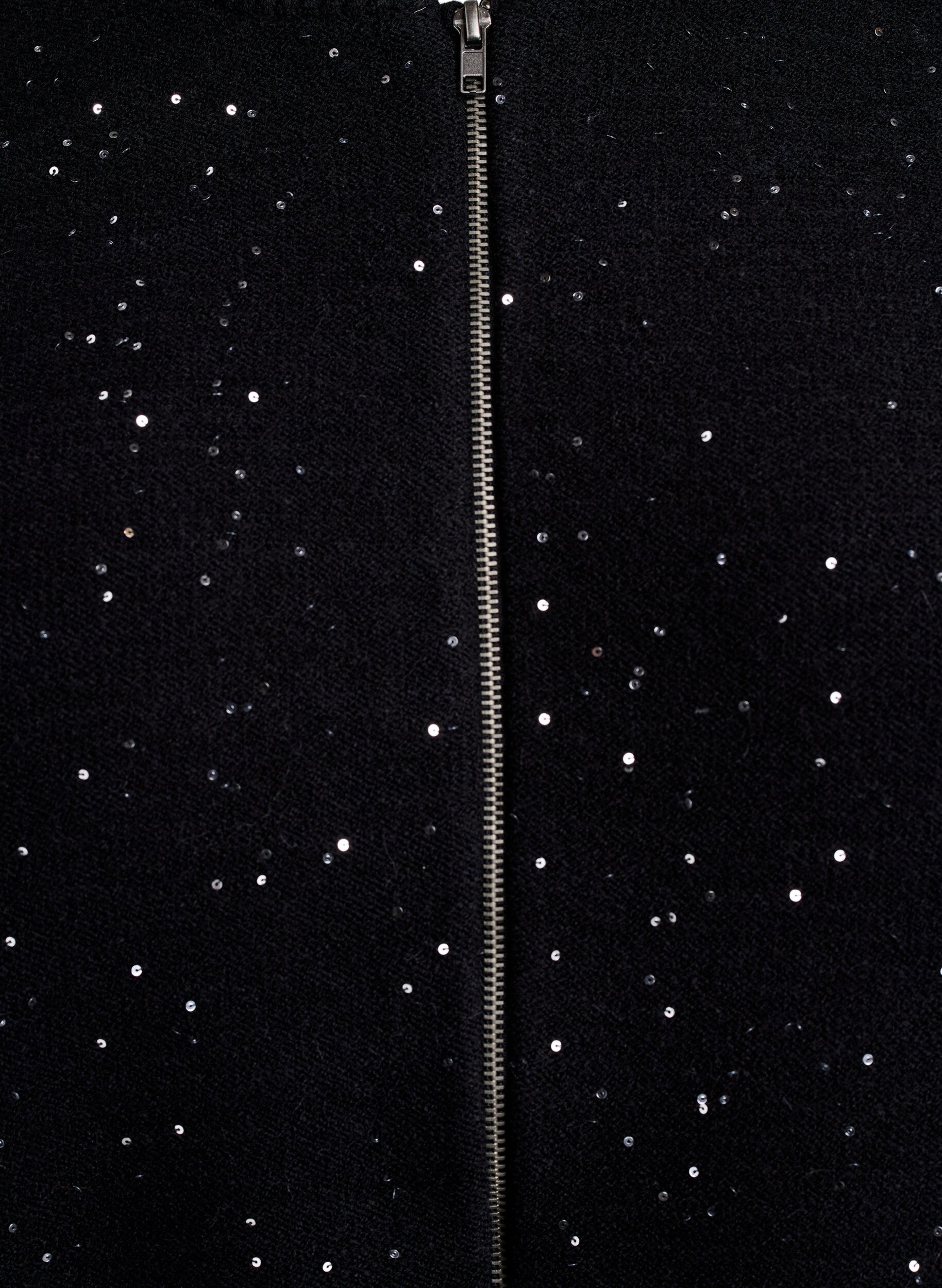 Zizzifashion Cardigan with zipper and sequins, Black, Packshot image number 2