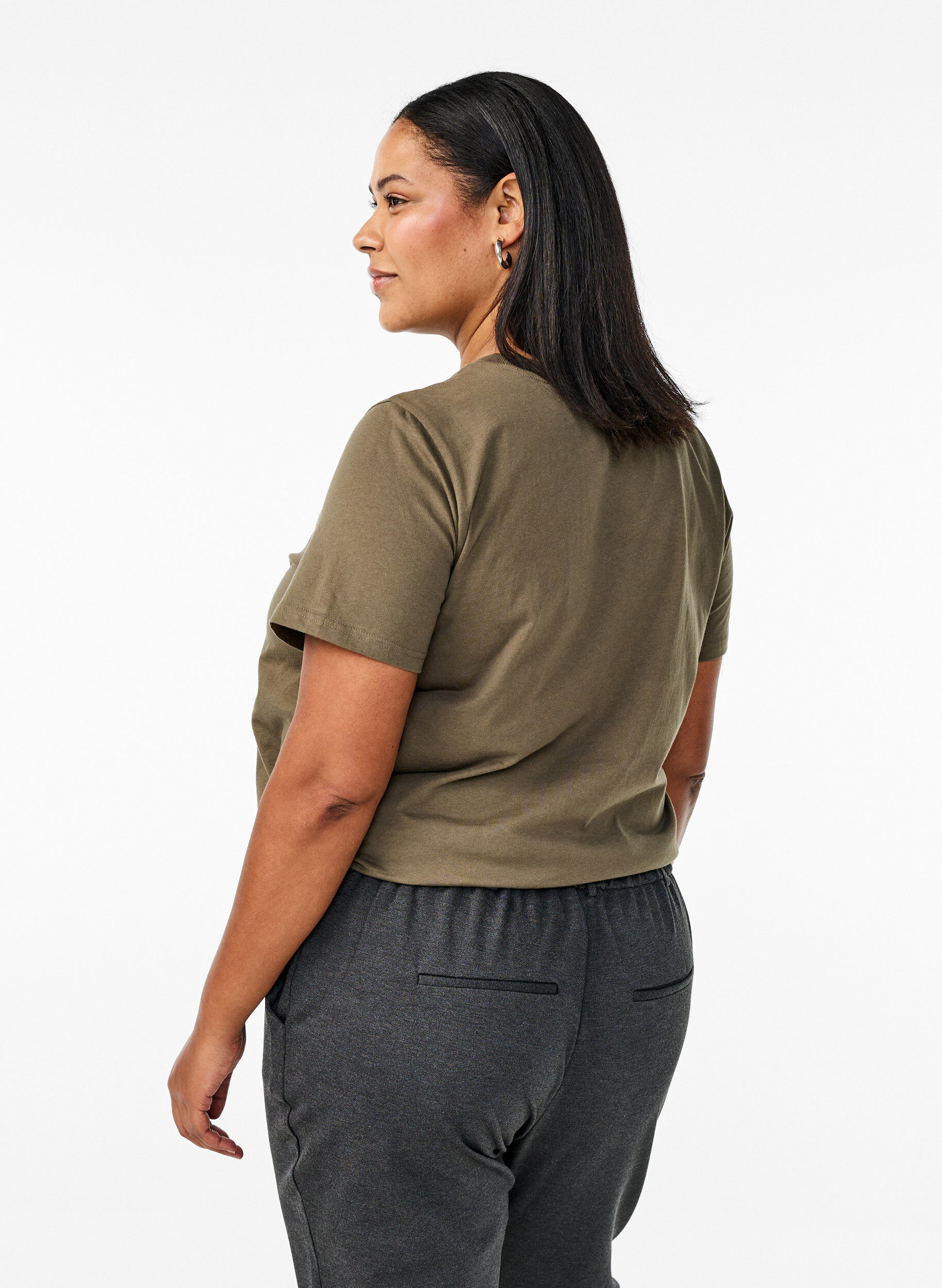 ZizzifashionBasic cotton T-shirt with round neck, Green, Model image number 2