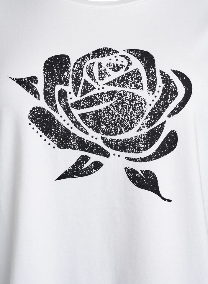 T-shirt in organic cotton with floral print, B. White w. Rose, Packshot image number 2