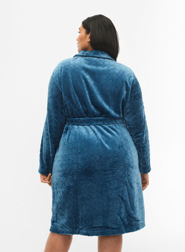 Patterned dressing gown with zipper and pockets, Blue Coral, Model image number 1