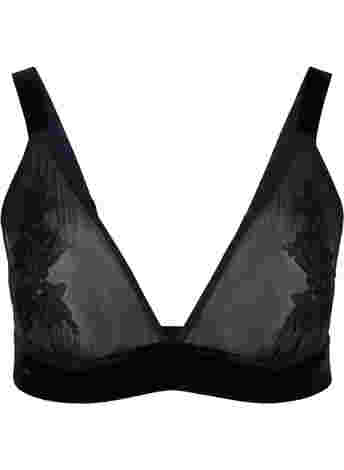 Mesh bra with velour and lace