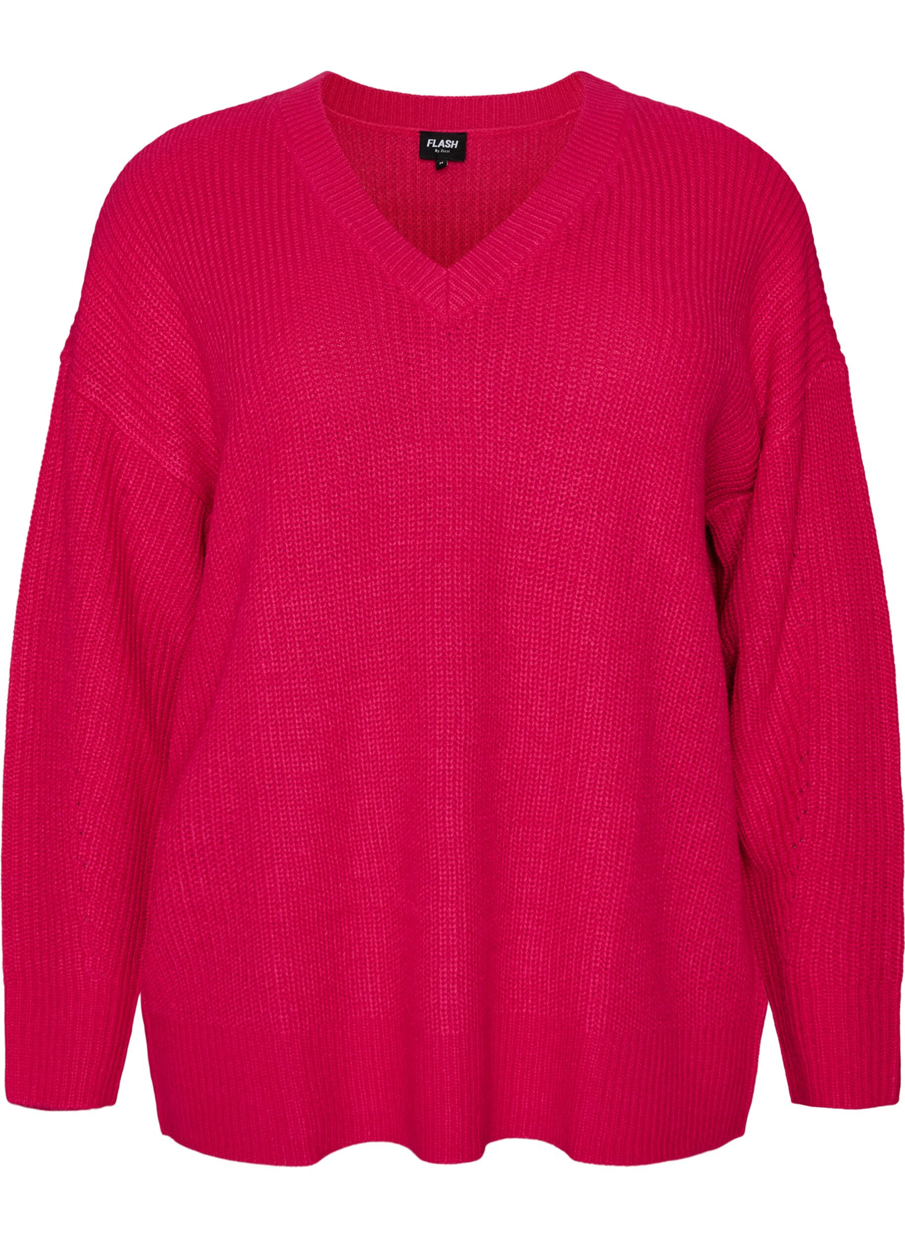 Long rib-knit blouse with a V-neck