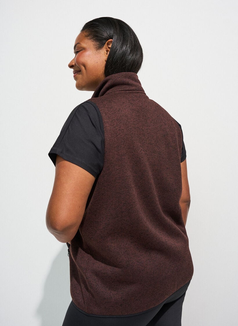 Vest with high neck and zipper, Brown, Model image number 1