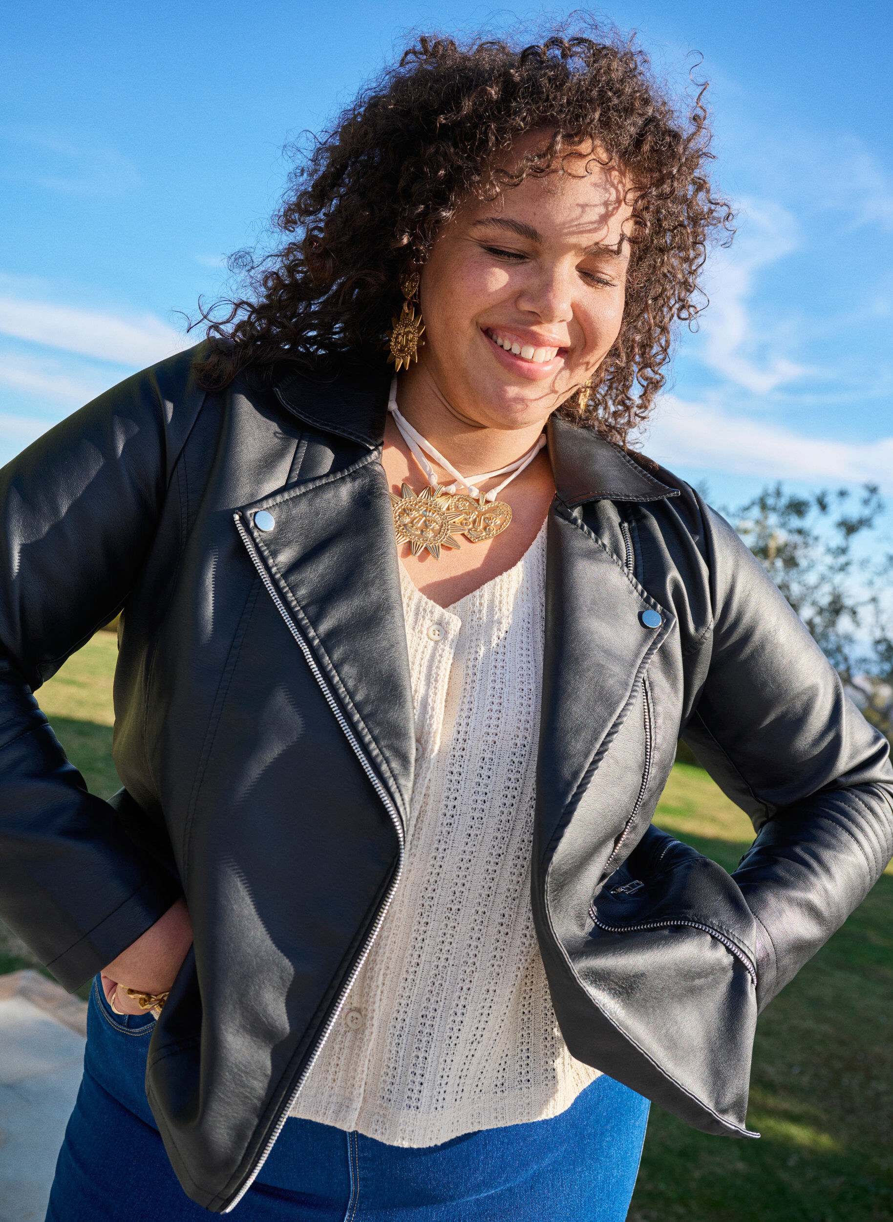 ZizzifashionBiker jacket in faux leather, Black, Image image number 0