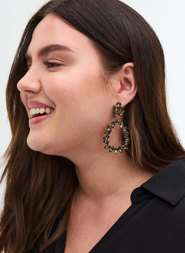 Earrings with pendant, Black, Model image number 1