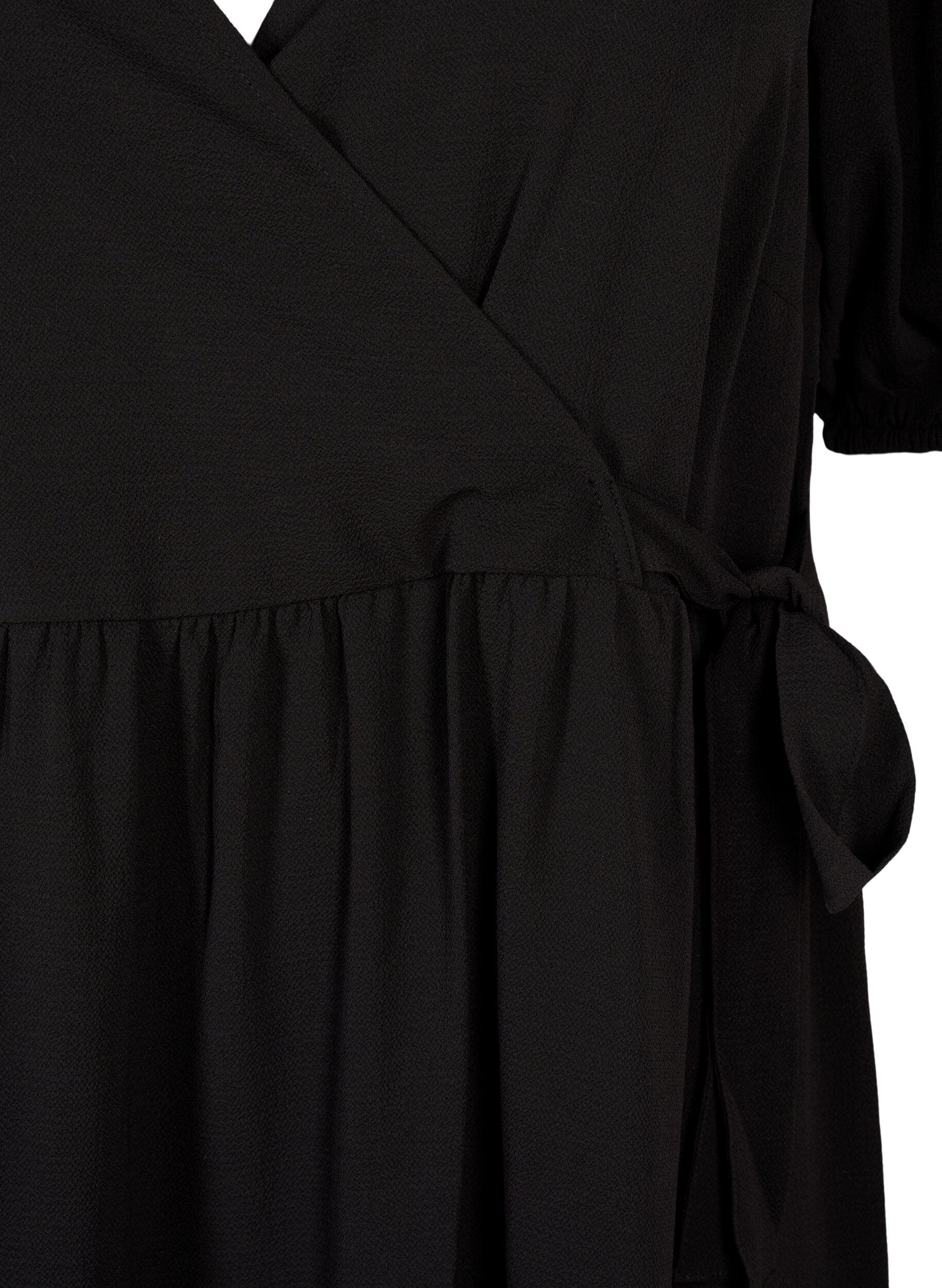 Zizzifashion Wrap dress with short sleeves, Black, Packshot image number 2