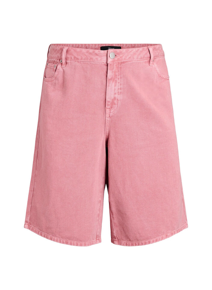 High-waisted coloured denim bermuda shorts, Red, Packshot image number 0