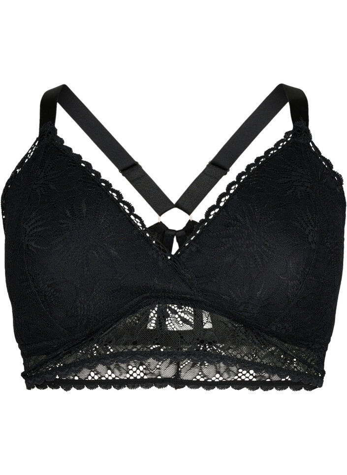 Lace bralette with back detail, Black, Packshot image number 0