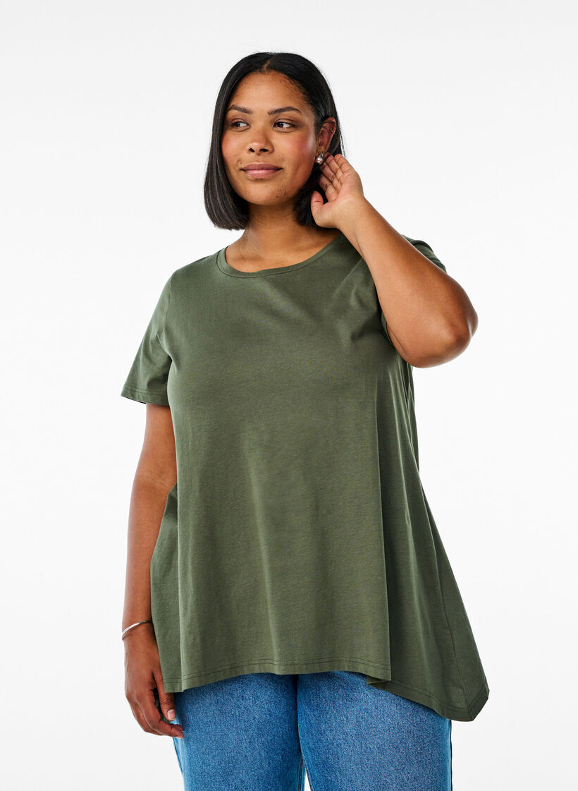 T-shirt with a round neck and A-line shape, Green, Model image number 0