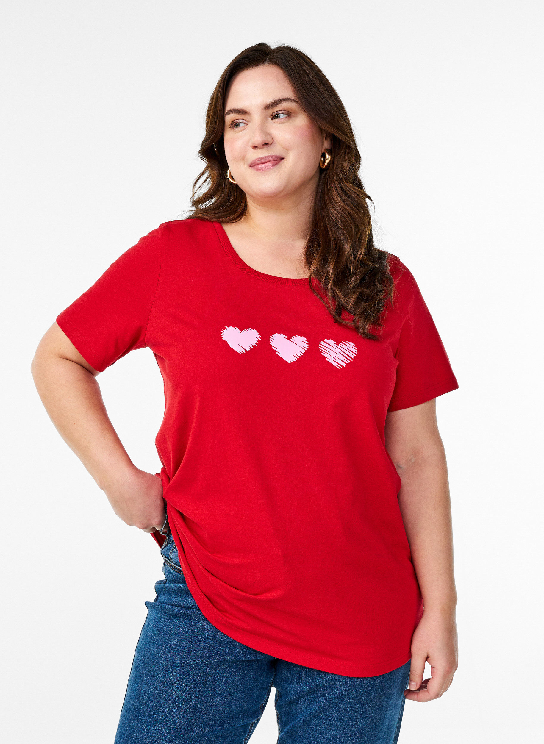 Zizzifashion Cotton T-shirt with motif, Salsa w. Hearts, Model image number 0