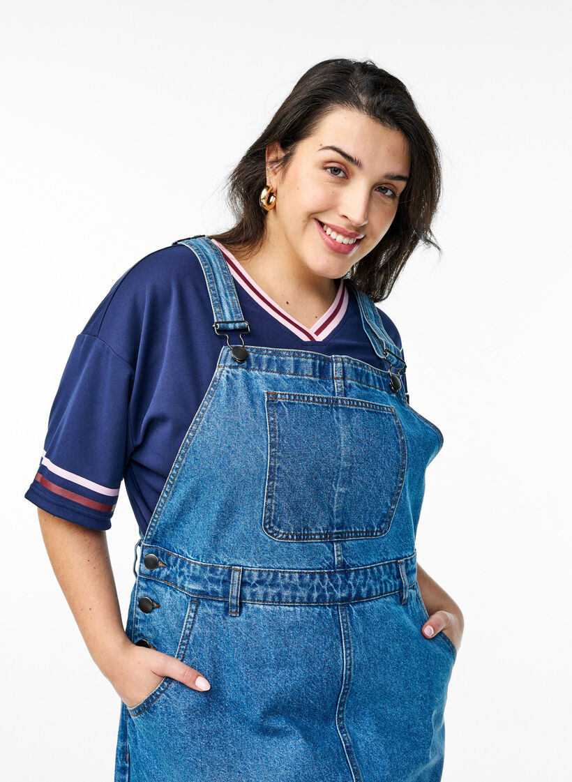Midi denim overall dress, Blue Denim, Model image number 2