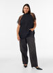 Blouse with short lace sleeves and high neck, Black, Model image number 1