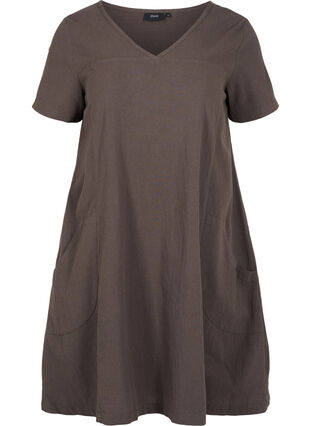 Short-sleeved cotton dress, Khaki Green, Packshot image number 0