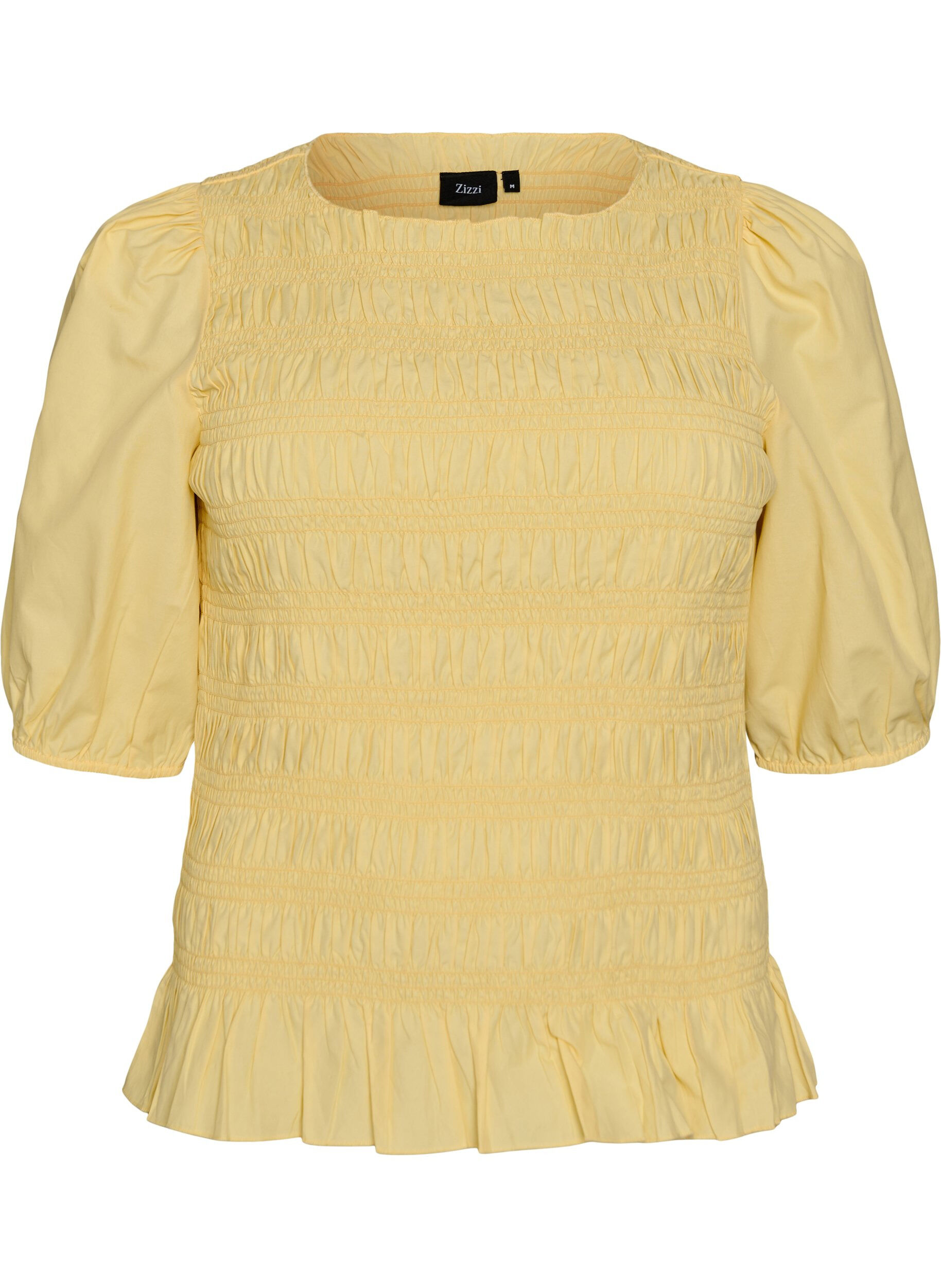ZizzifashionSmock blouse with a ruffle hem and boat neck, Yellow, Packshot image number 0