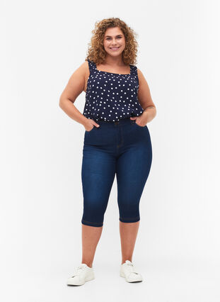 High waisted Amy capri jeans with super slim fit, Blue denim, Model image number 0