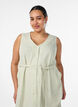 Sleeveless striped midi dress in linen and viscose, Green, Model image number 2