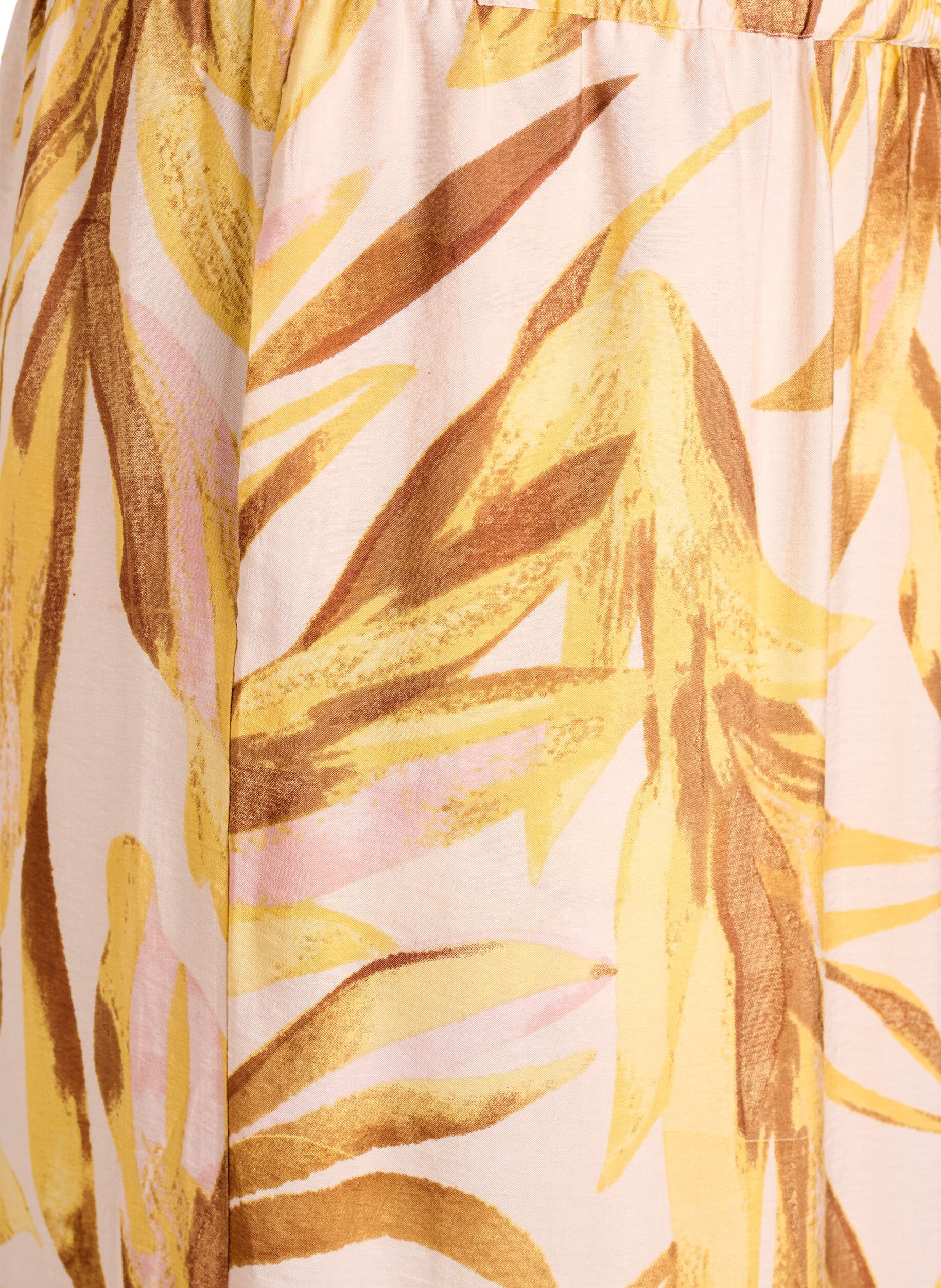 ZizzifashionViscose blouse with leaf print and ruffle details, Yellow, Packshot image number 3