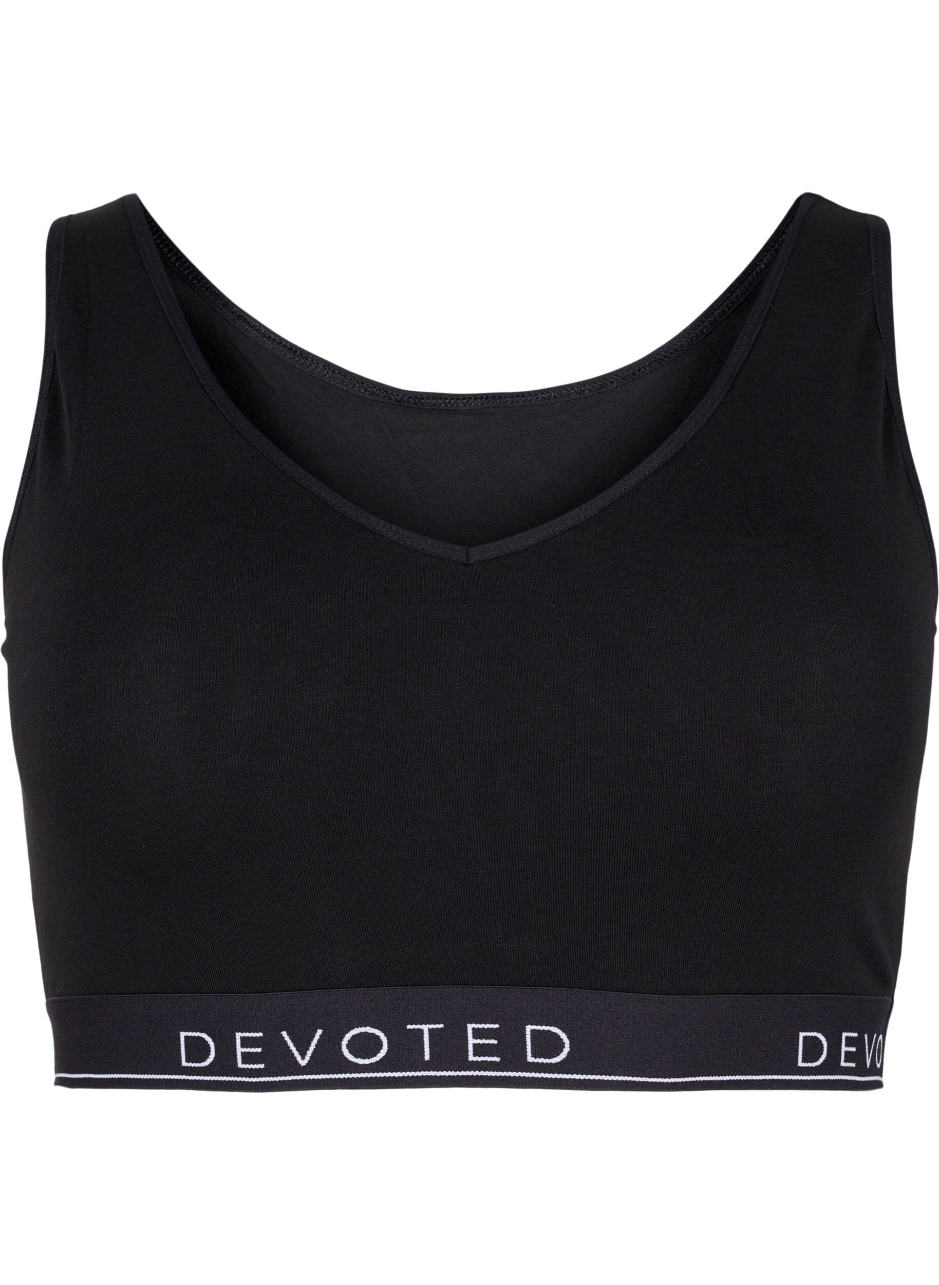 Cotton bra with v-neckline and text print