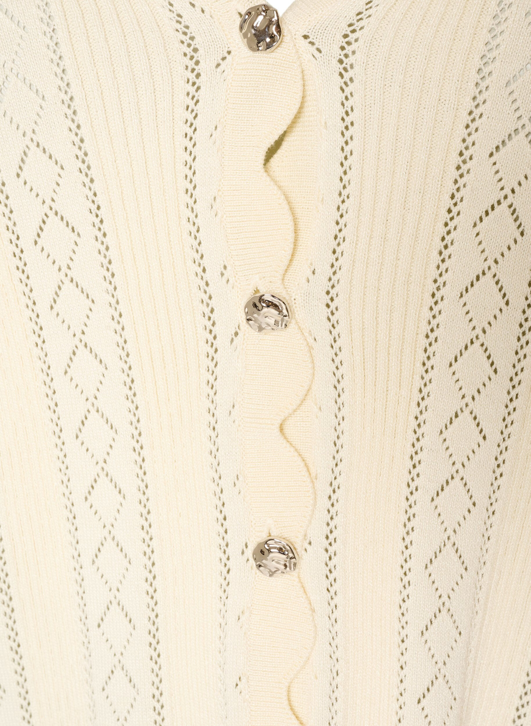 ZizzifashionCardigan with eyelet embroidery and wavy edges, Vanilla, Packshot image number 2