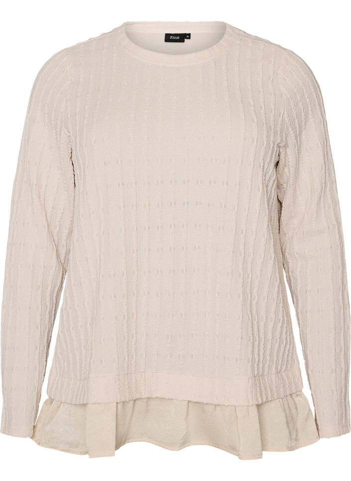 Structured blouse with ruffle hem, Vanilla, Packshot image number 0
