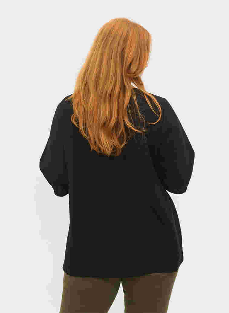Balloon sleeve blouse, Black, Model image number 1