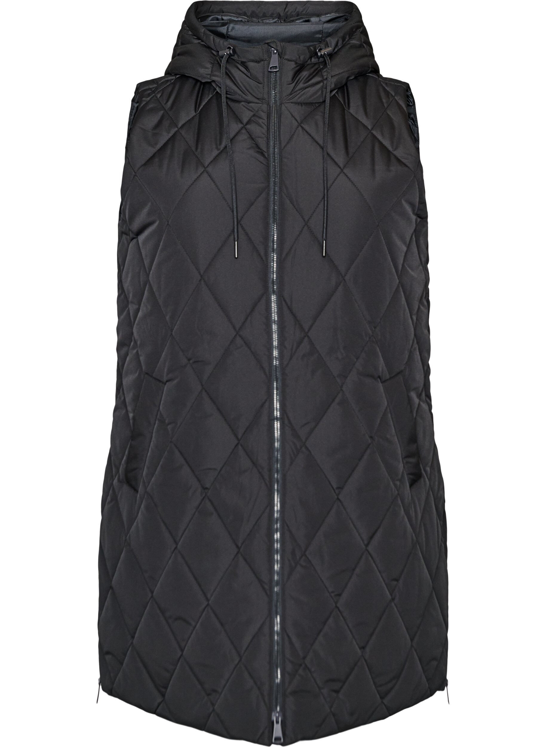 ZizzifashionMid-length quilted gilet with hood, Black, Packshot image number 0