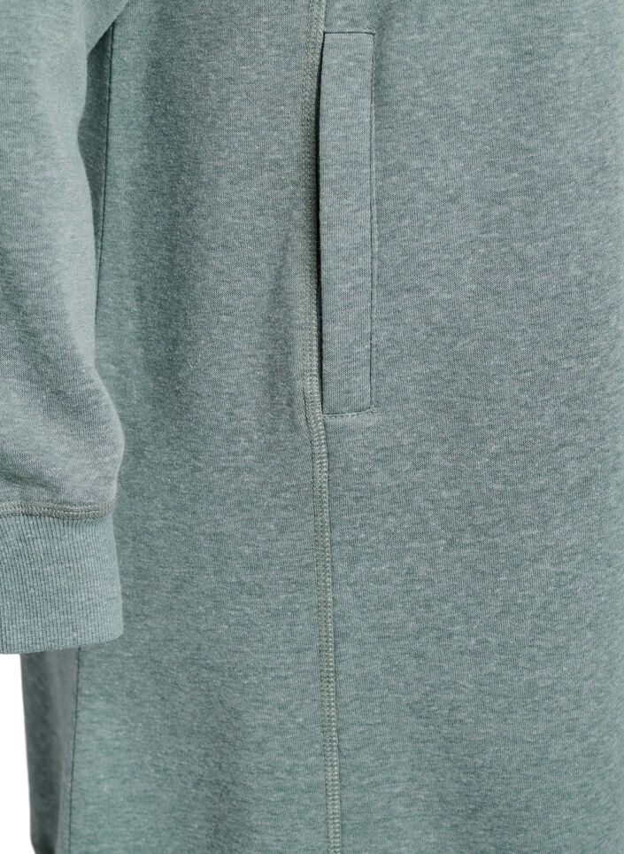 Short sweatshirt dress with high collar and pockets, Green, Packshot image number 3