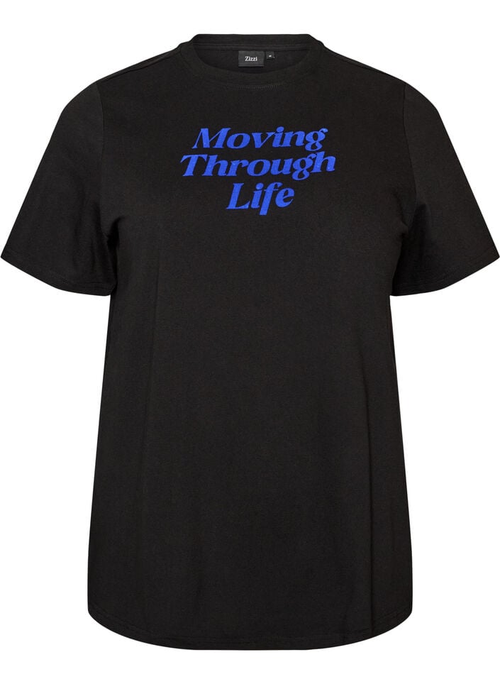Cotton T-shirt with text print, Black, Packshot image number 0