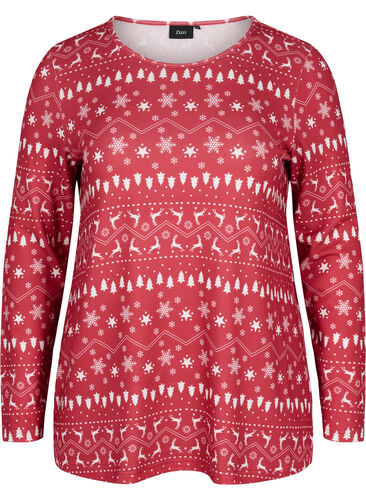 Top with Christmas print, Tango Red/White AOP, Packshot image number 0