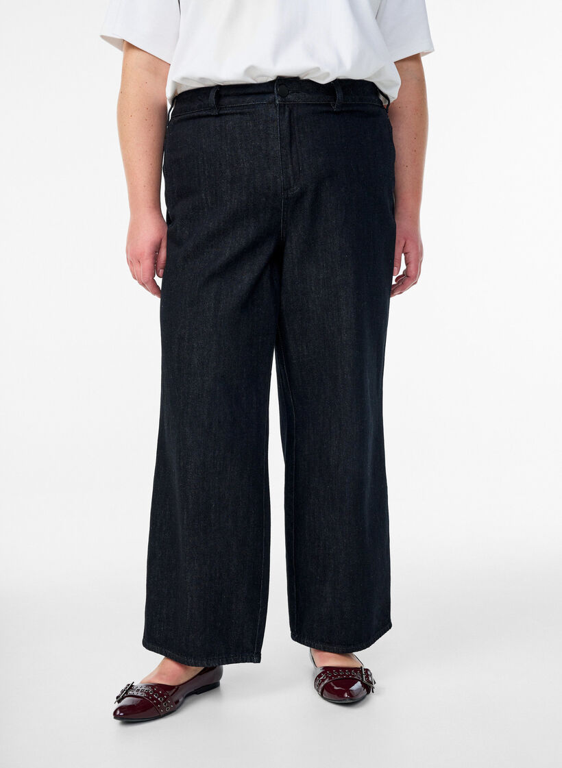 Wide fit jeans with a soft, brushed inside, Black, Model image number 2