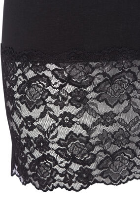 Long cotton top with lace trim , Black, Packshot image number 2