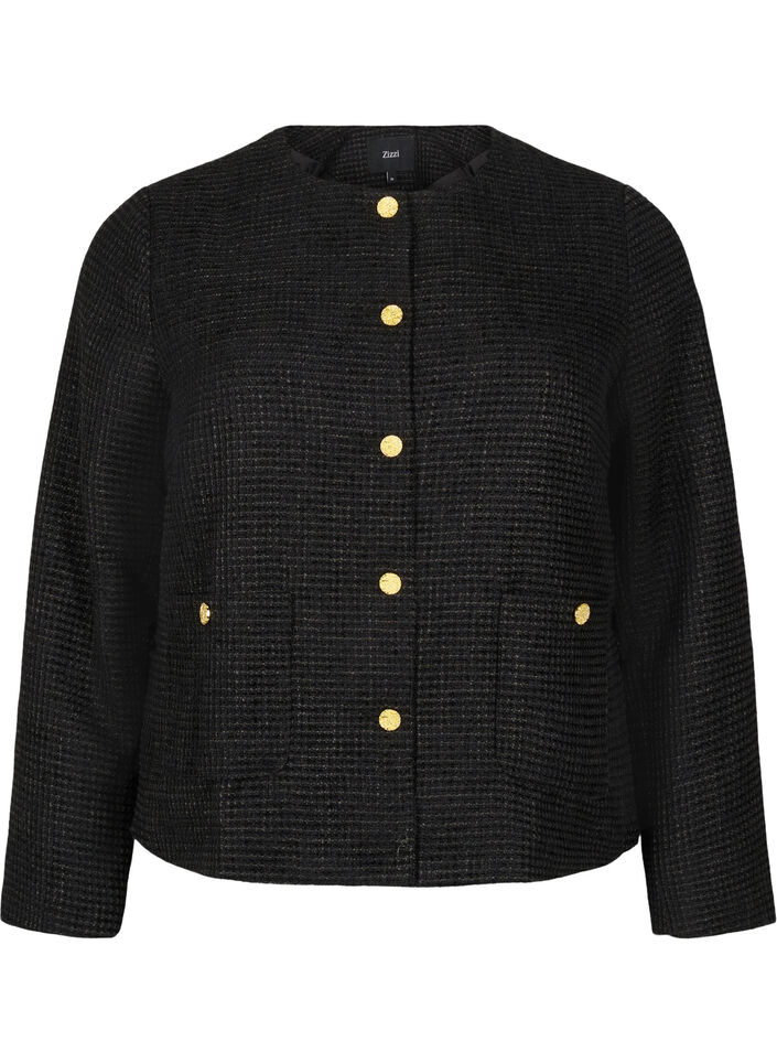 Boucle jacket with pockets and decorative buttons, Black, Packshot image number 0